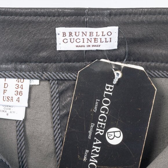 Brunello Cucinelli Grey Leather Quilted Moto Skinny Pants - Picture 12 of 15